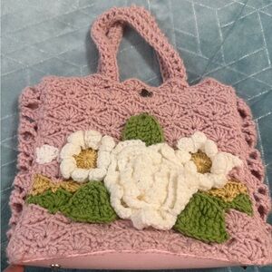Handcrafted Pink Floral Crochet Bag